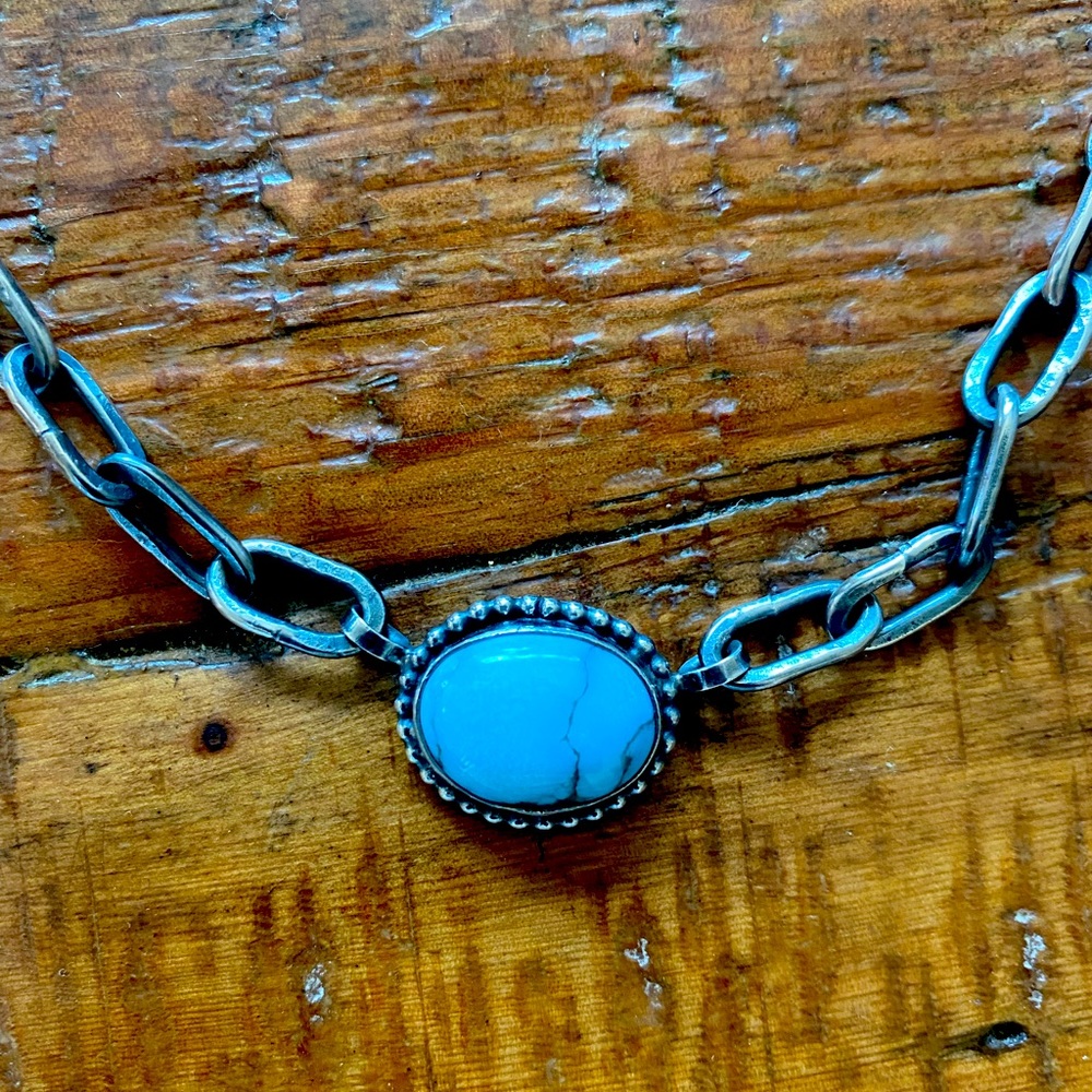 Genuine Turquoise stone chain necklace